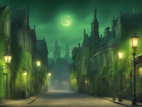 Mysterious Moonlit Street in an Old European Town