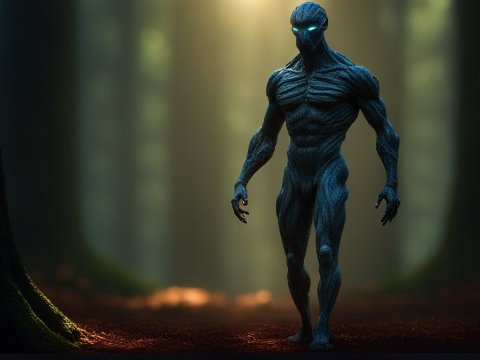 Mysterious Muscular Alien in Enchanted Forest
