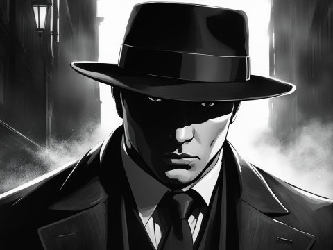 Mysterious Noir Detective in Foggy Alley