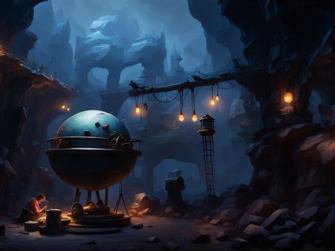 Mysterious Observatory in a Dimly Lit Cave