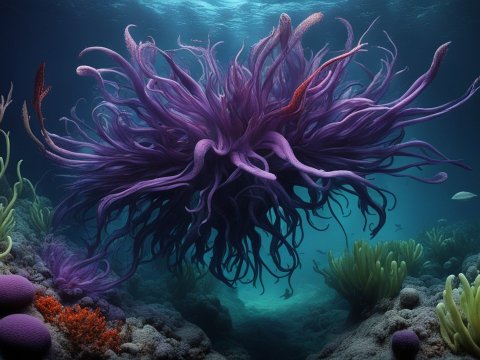 Mysterious Purple Sea Creature in Vibrant Coral Reef