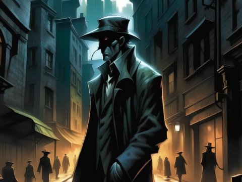 Mysterious Shadowed Figure in Noir Cityscape