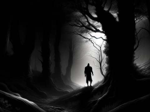 Mysterious Silhouette in Dark Forest