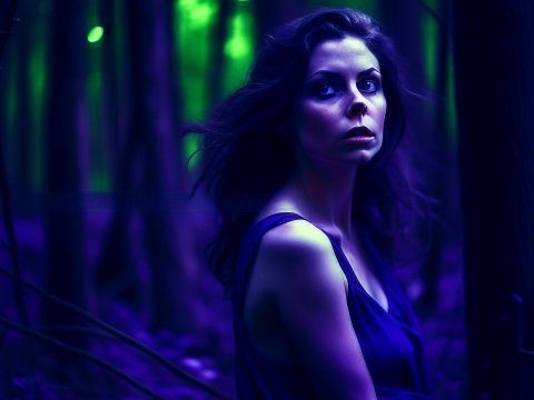 Mysterious Woman in Enchanted Forest at Night