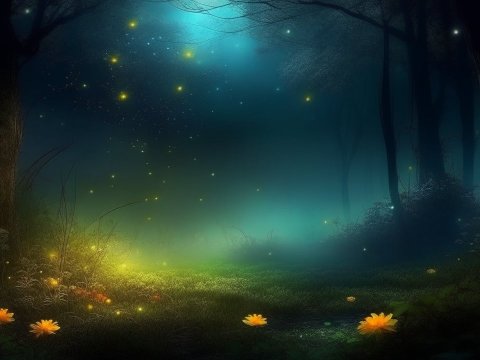 Mystic Enchanted Forest with Glowing Fireflies