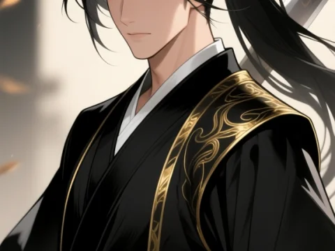 Mystic Wuxia Master in Elegant Black and Gold Robes