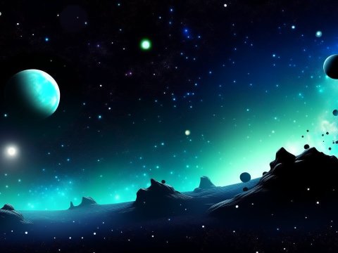 Mystical Alien Landscape Under a Starry Cosmic Sky