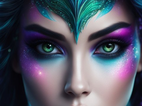 Mystical Alien Woman with Vibrant Cosmic Makeup
