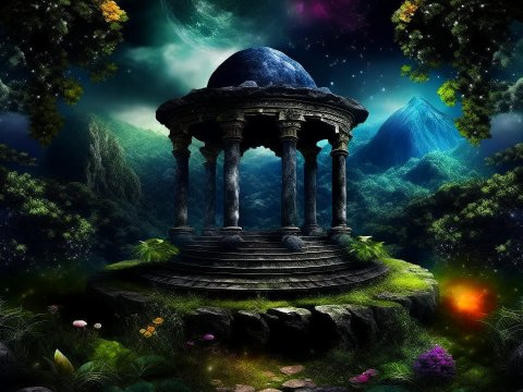 Mystical Ancient Round Pavilion in Enchanted Forest
