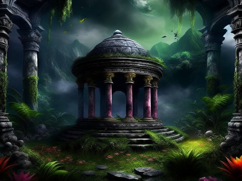 Mystical Ancient Ruins in a Lush Enchanted Forest