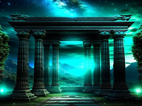Mystical Ancient Ruins Under a Starry Sky