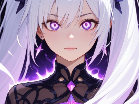 Mystical Anime Girl with Glowing Purple Eyes