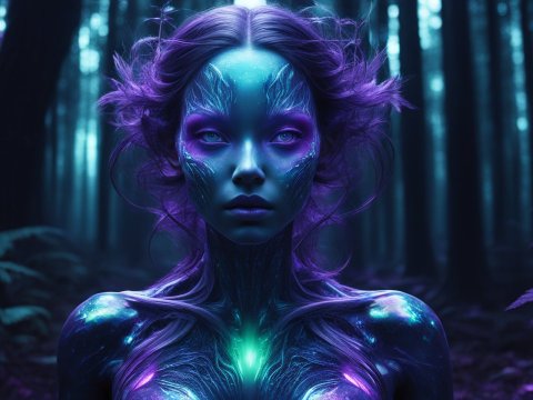 Mystical Bioluminescent Forest Spirit