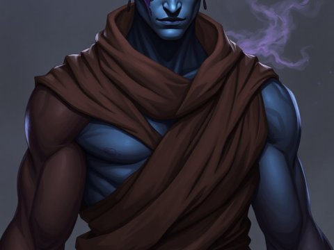 Mystical Blue Warrior with Purple Crystal Mohawk