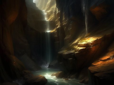 Mystical Canyon Waterfall in Soft Light
