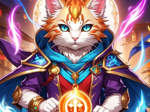 Mystical Cat Mage with Glowing Emblem