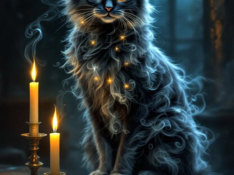 Mystical Cat with Glowing Eyes and Magical Aura