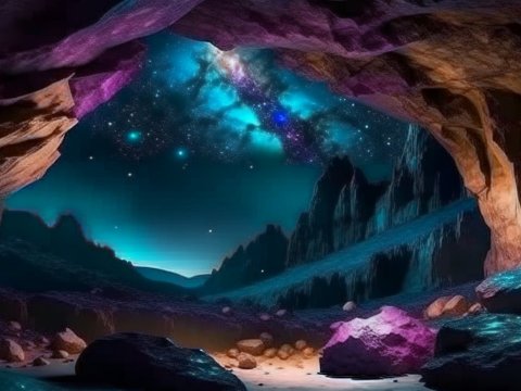 Mystical Cave Opening to a Starry Night Sky