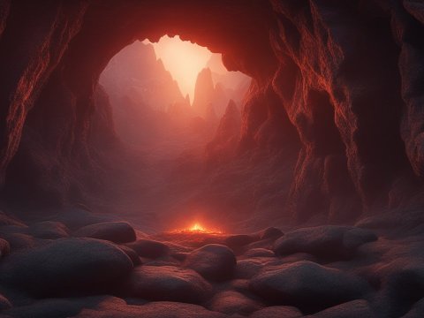 Mystical Cave Portal Illuminated by Fiery Glow