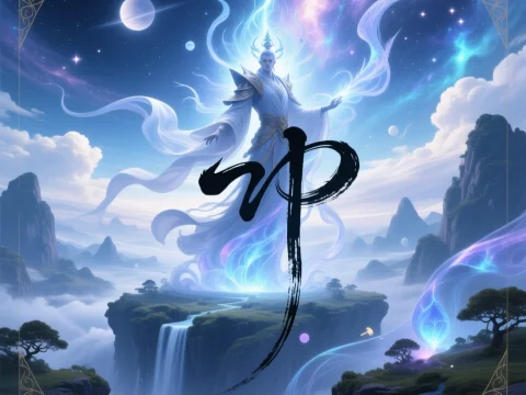 Mystical Celestial Being Over Enchanted Waterfalls