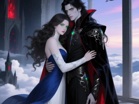 Mystical Couple in Gothic Castle Embrace