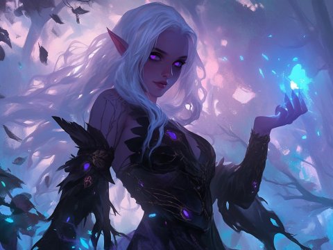 Mystical Elf Sorceress in Enchanted Forest