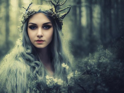 Mystical Elf Woman in Enchanted Forest