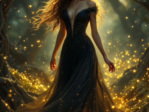 Mystical Fairy Tale Woman in Enchanted Forest