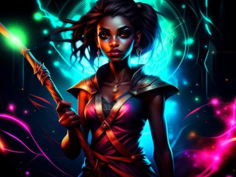 Mystical Fantasy Sorceress with Glowing Magic Staff