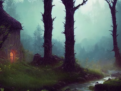 Mystical Forest Cottage at Dawn