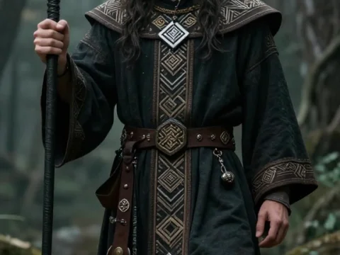 Mystical Forest Mage Holding Ornate Staff