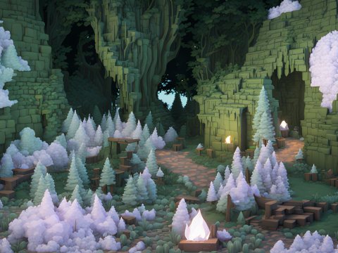 Mystical Forest Ruins with Glowing Crystals