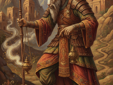 Mystical Goat-Hybrid Sage in Ancient Mountainous Realm