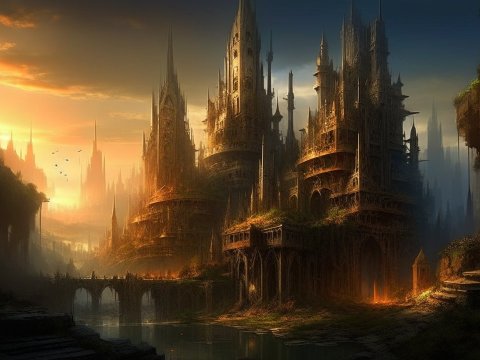 Mystical Gothic City at Sunset