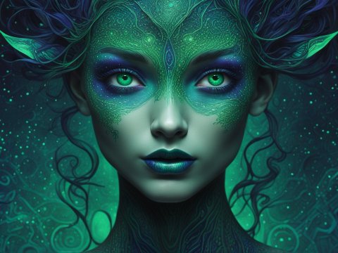 Mystical Green-Hued Fantasy Portrait