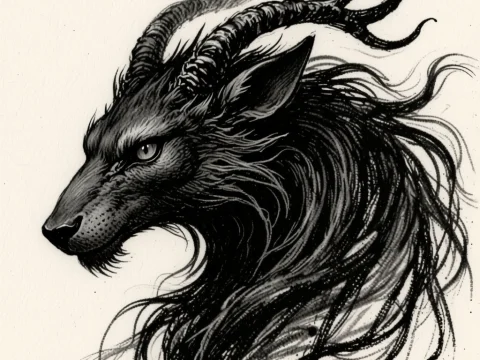 Mystical Horned Beast in Ink Style