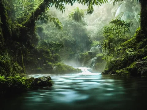 Mystical Jungle River with Waterfalls