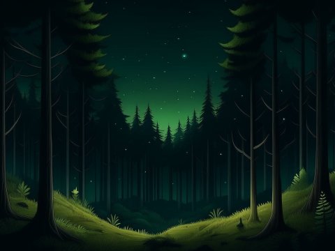 Mystical Night Forest Under Starry Sky