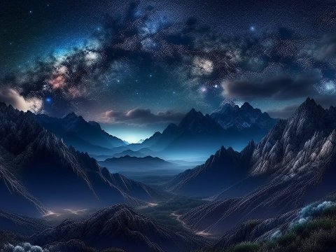 Mystical Night Sky Over Majestic Mountain Range