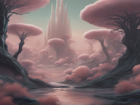 Mystical Pink Forest with Towering Spires