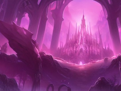 Mystical Purple Castle in a Fantasy Realm