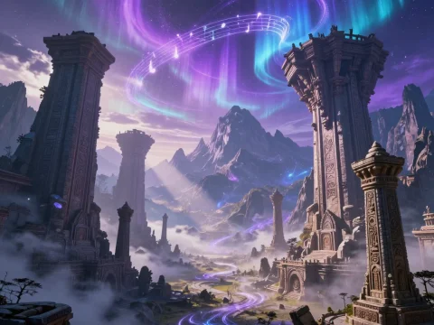 Mystical Ruins with Magical Musical Aurora