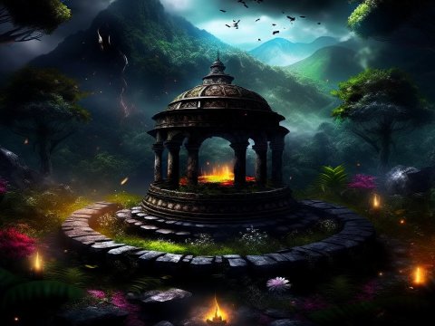 Mystical Stone Gazebo in Enchanted Forest