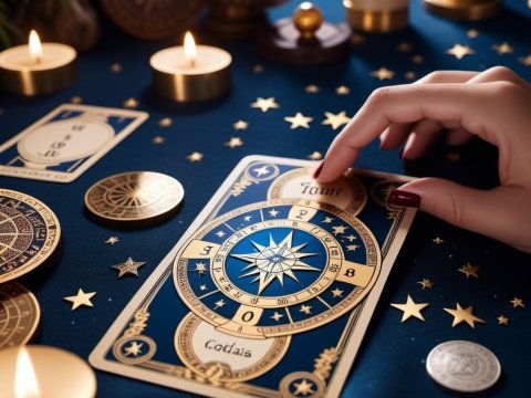 Mystical Tarot Reading with Golden Stars and Candles