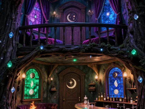 Mystical Tree Tavern Under the Full Moon