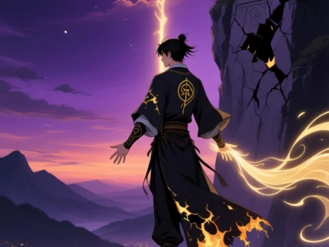 Mystical Warrior Overlooking Ancient City at Twilight