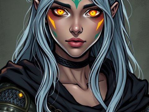 Mystical Warrior with Silver Hair and Glowing Eyes