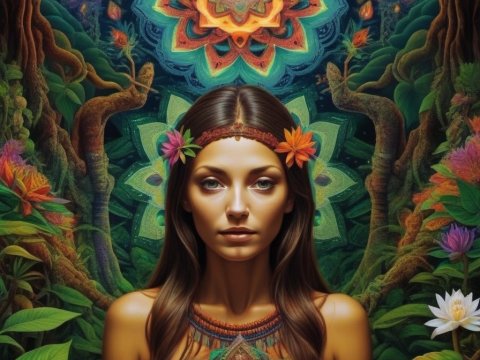 Mystical Woman in Enchanted Forest with Sacred Geometry