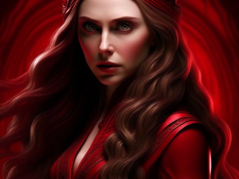 Mystical Woman in Red with Flowing Hair