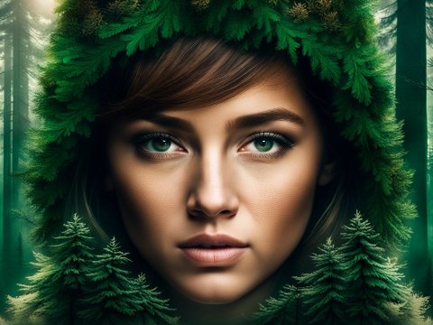 Mystical Woman Merging with Forest Nature